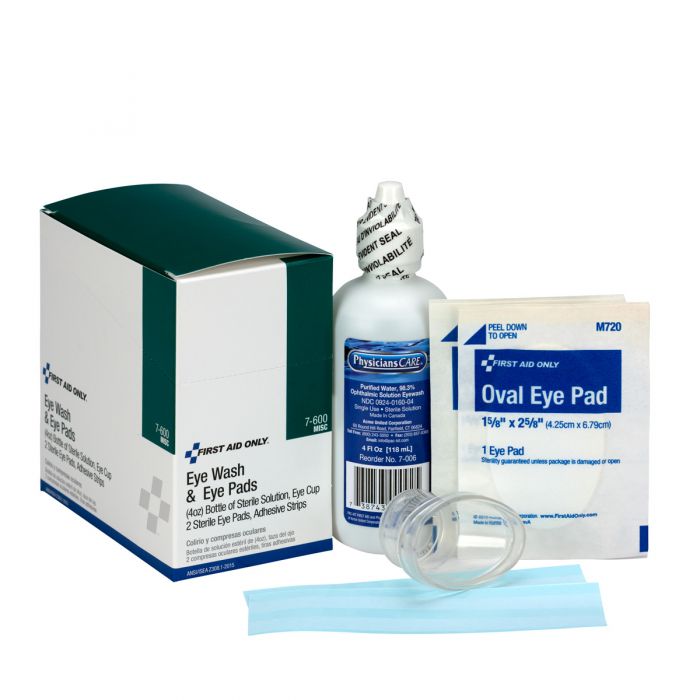 7-600 First Aid Only 10 Piece Eye Wash Kit - 4 oz. Eyewash, Eye pads & Adhesive Strips, 1 set/box - Sold per Each
