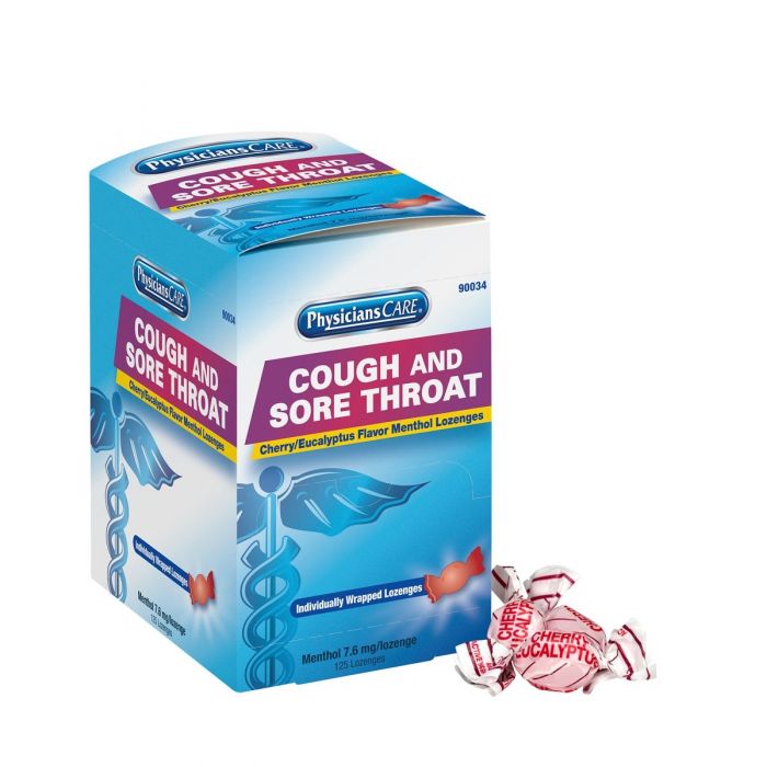 90034 First Aid Only PhysiciansCare Cherry Flavor Cough & Throat Lozenges, 125 Individually Sealed - Sold per Box