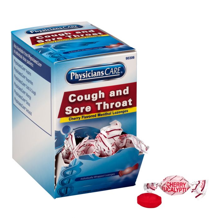 90306 First Aid Only Cherry Flavor Cough & Throat Lozenges, 50x1 per Box - Sold per Box