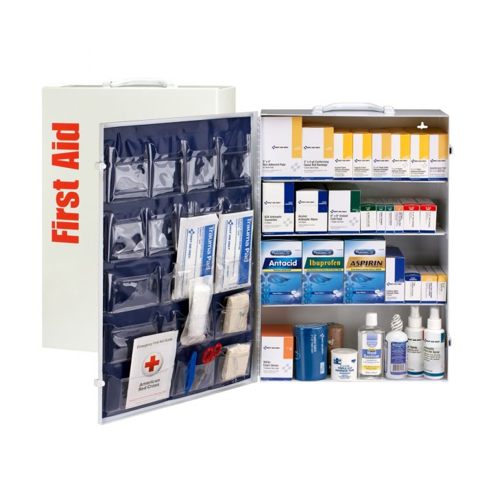 90576C First Aid Only 4 Shelf First Aid ANSI 2015 Class B+ Metal Cabinet, with Meds, Custom Logo - Sold per Each