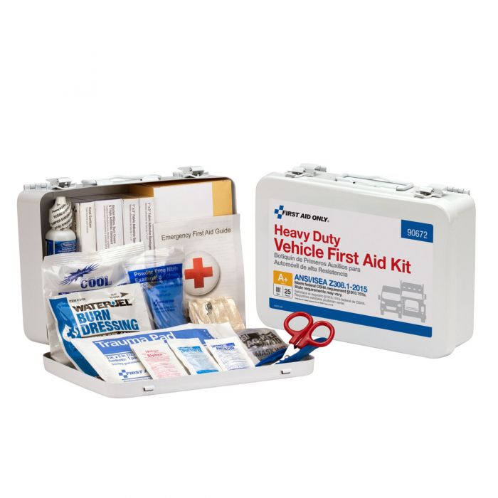 90672C First Aid Only 25 Person Vehicle ANSI 2015 Class A+ First Aid Kit, Metal Case, Custom Logo - Sold per Each
