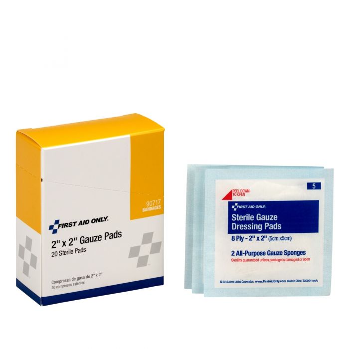 90717 First Aid Only 2"x2" Sterile Gauze Pads, 20 Per Box - Sold per Box