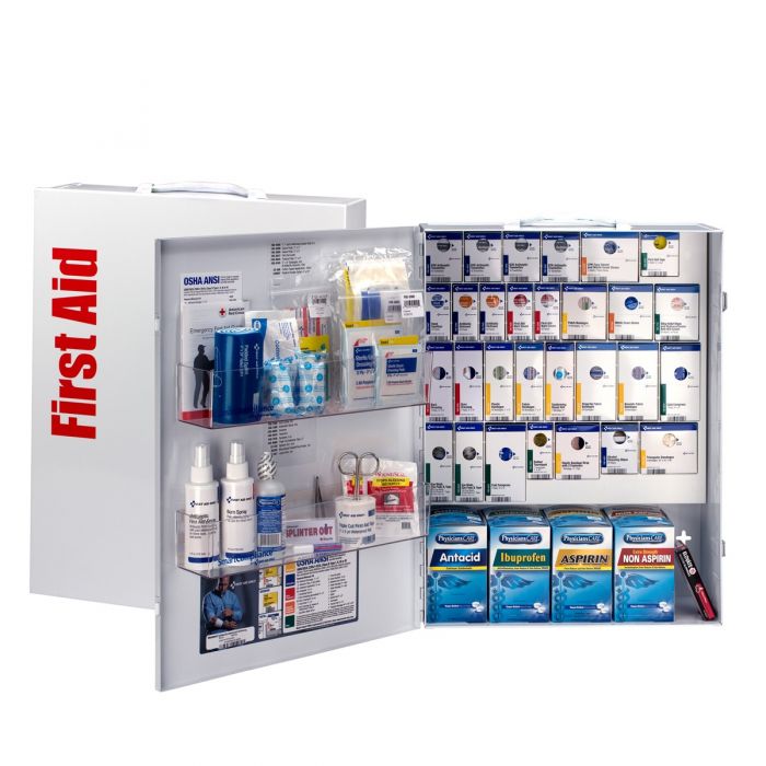 90732C-021 First Aid Only 150 Person XL Metal SmartCompliance First Aid Cabinet with Medication - Sold per Each