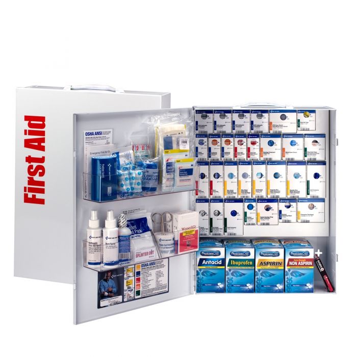 90830C-021 First Aid Only 150 Person XL Metal SmartCompliance Food Service First Aid Cabinet with Medications - Sold per Each