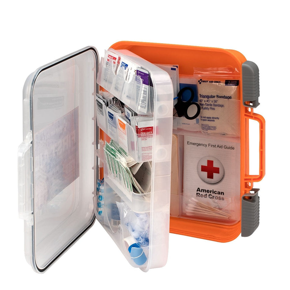 91064 First Aid Only 50 Person ANSI 2015 Class A, Large Orange Clear Front Plastic Case - Sold per Each