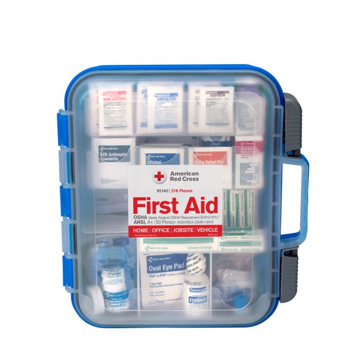91140 First Aid Only American Red Cross Clear Cover 50 Person ANSI A First Aid Kit - Sold per Each