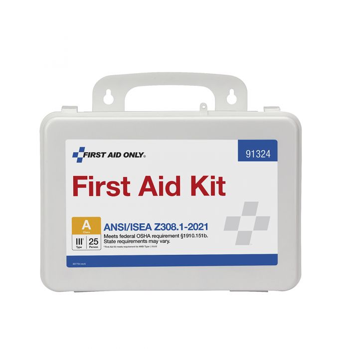 91324C First Aid Only 25 Person ANSI A Plastic First Aid Kit, ANSI 2021 Compliant - Sold per Each