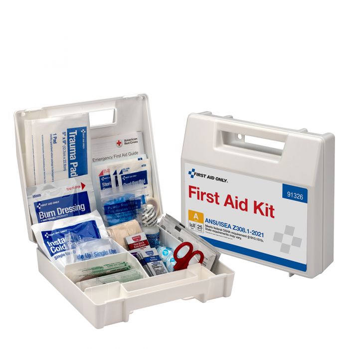 91326 First Aid Only 25 Person ANSI A Plastic First Aid Kit With Dividers, ANSI 2021 Compliant - Sold per Each