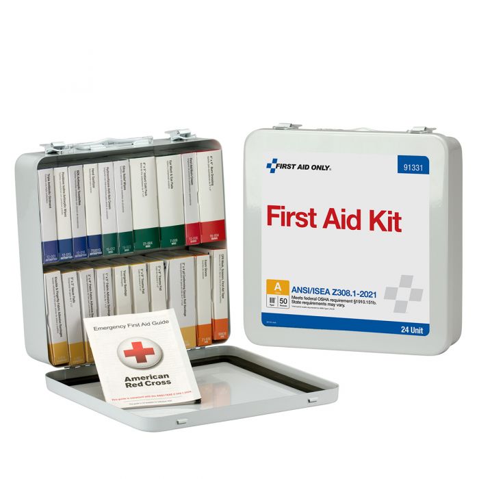 91331C First Aid Only 50 Person ANSI A 24 Unit Metal First Aid Kit, ANSI 2021 Compliant - Sold per Each