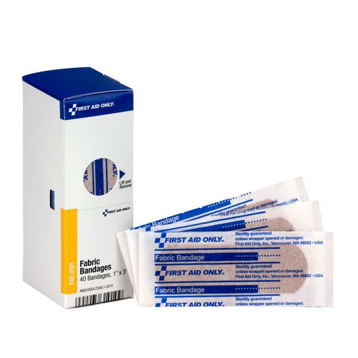 FAE-3101-001 First Aid Only SmartCompliance Refill 1"x3" Adhesive Fabric Bandage, 40 Per Box - Sold per Box