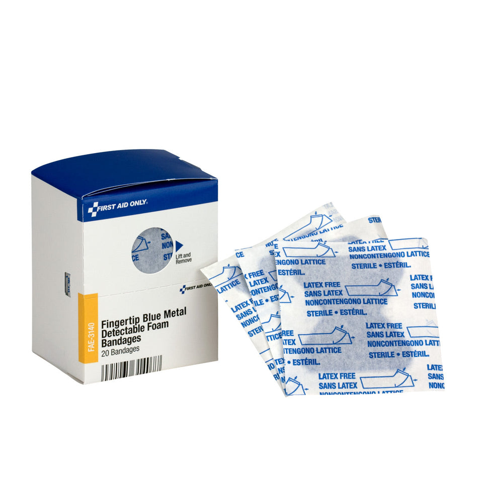 FAE-3140 First Aid Only SC Refill Blue Metal Detectable Fingertip Foam Bandages, 20/box - Sold per Box