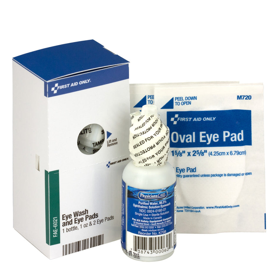 FAE-6021 First Aid Only SC Refill Eyewash, 1 oz. Bottle, 2 Eyepads per/box - Sold per Box