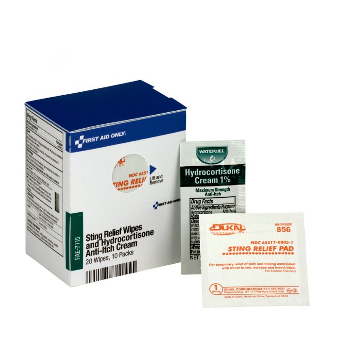 FAE-7115-001 First Aid Only SmartCompliance Refill 20 Sting Relief Wipes & 10 Hydrocortisone Cream Packets per Box - Sold per Box