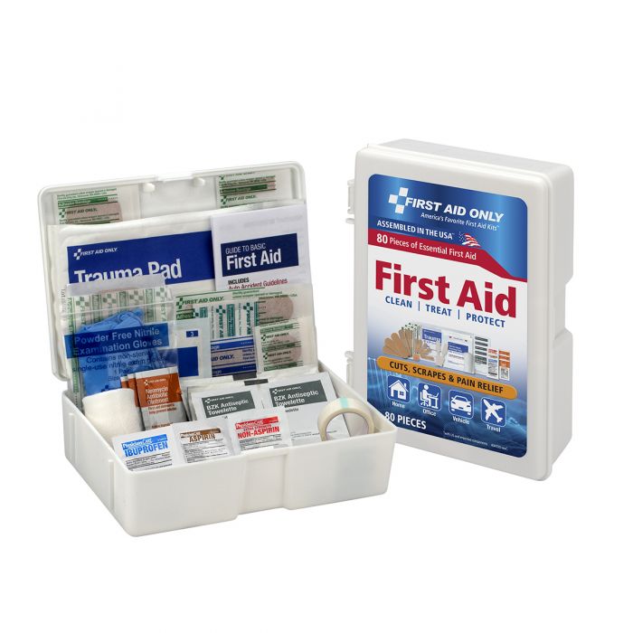 FAO-130 First Aid Only First Aid Kit, 80 Piece, Plastic Case - Sold per Each