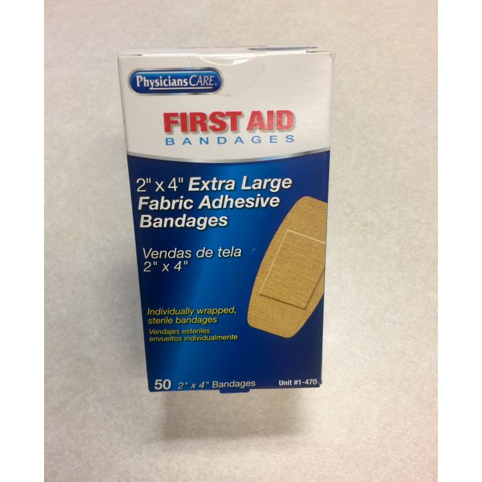 1-470-001 First Aid Only 2" x 4"  X-Large Fabric Bandages 50 Per Box - Sold per Box