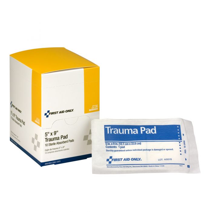 J236 First Aid Only 5"X9" Trauma Pad, 10 Per Box - Sold per Box