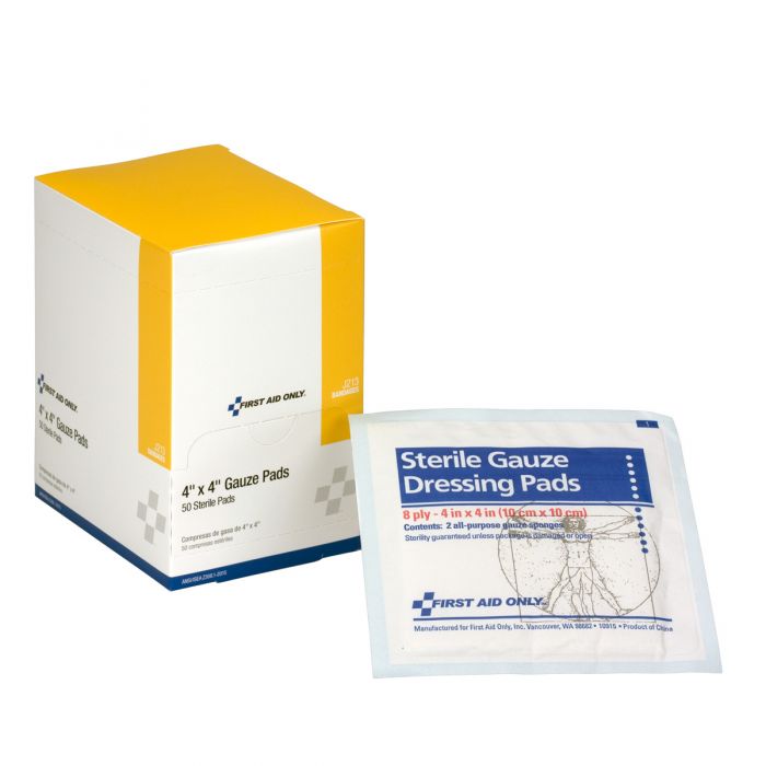J213 First Aid Only 4"x4" Sterile Gauze Pads, 50 Per Box - Sold per Box