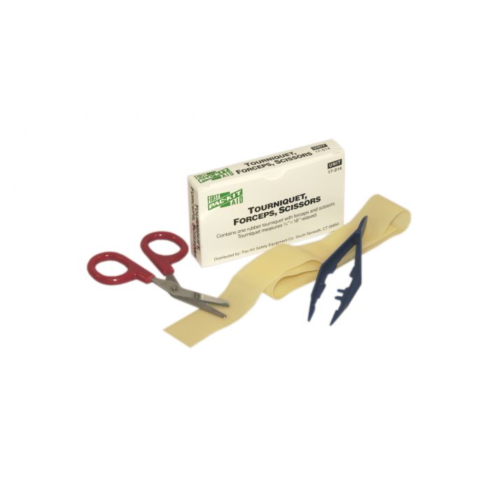 17-014-001 First Aid Only Rubber Tourniquet, Tweezers, Scissors, 1 Of Each In The Kit - Sold per Each
